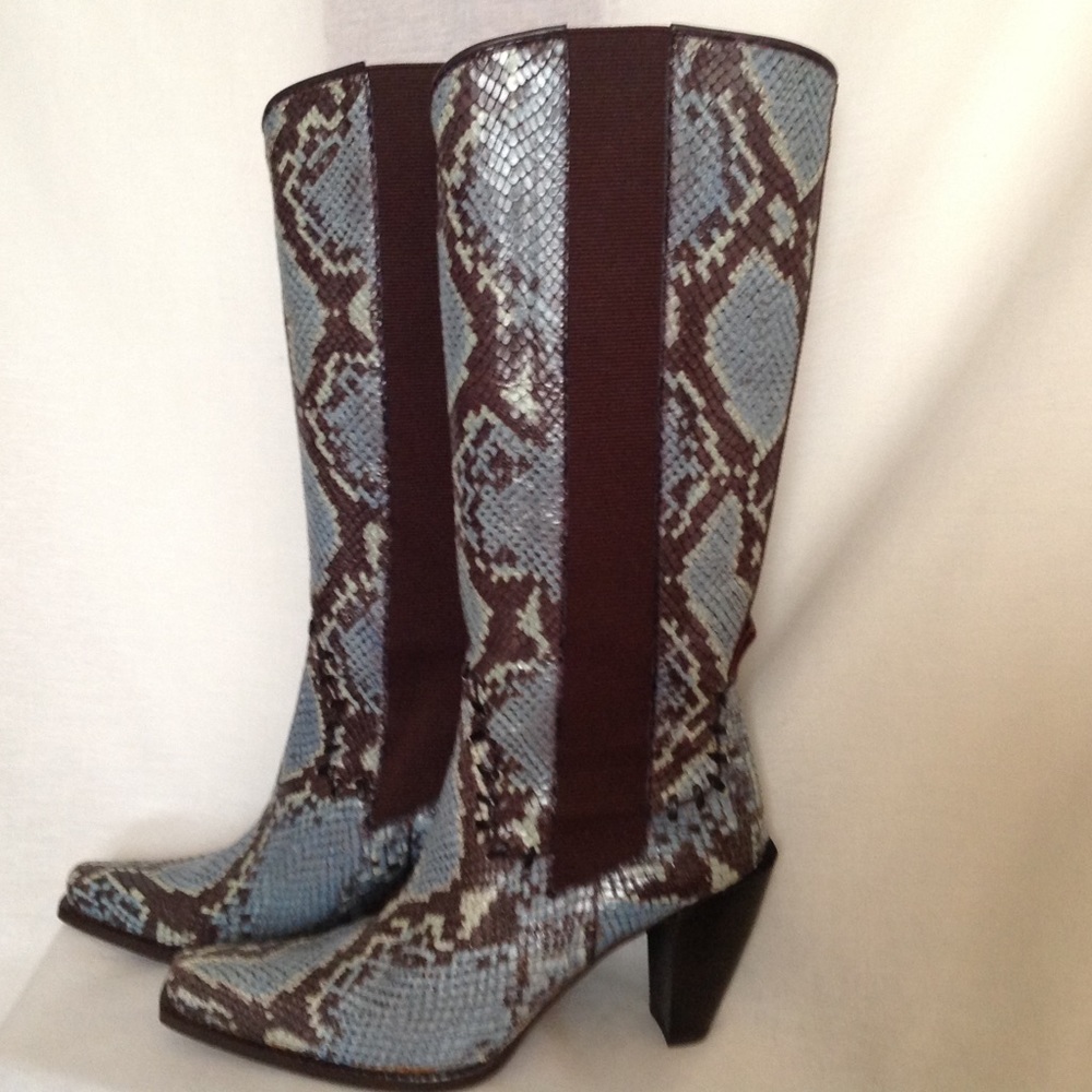 Donald J Pliner Blue Black Heeled Cowboy Boot